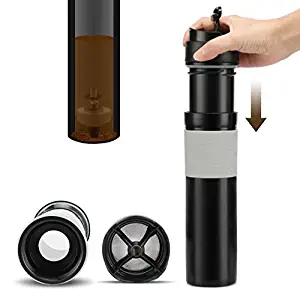 AmoVee French Press Travel Coffee Press Mug Tea and Coffee Maker Bottle, Travel Tumbler, 350ml/12oz (Black)