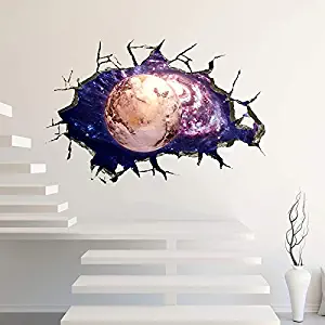 GUVICINIR Removable Creative Pluto Wall Art Universe Galaxy Sky Planet Break Through The Wall Sticker 3D Outer Space Vinyl Decal for School Laboratory Classroom Nursery Bedroom Kids Room Decor Art