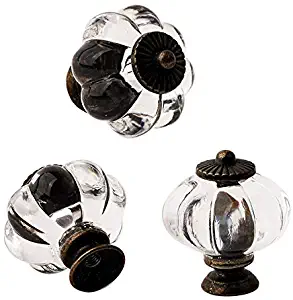 Set of 12 Antique Acrylic Pumpkin Knobs, Handles Pulls for Cabinets, Cupboard Dresser, Drawers, Kitchen Furniture or Kids Room(Crystal)