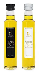 TruffleHunter Black & White Truffle Oil Set Double Concentrate Real Truffle Pieces - (2 x 8.45 Oz) Olive Oil Gourmet Food Seasoning Marinade Salad Dressing - Vegan Vegetarian Kosher & Gluten Free