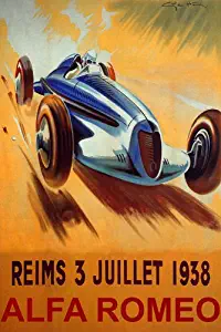 WONDERFULITEMS REIMS 1938 FRANCE CAR RACE ALFA ROMEO SPEED RACING 16" X 24" IMAGE SIZE VINTAGE POSTER REPRO CANVAS ROLLED UP