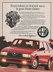 1987 ALFA-ROMEO MILANO 4-Door SEDAN " Even when it doesn't race,..." VINTAGE COLOR AD - USA - GORGEOUS ORIGINAL !!