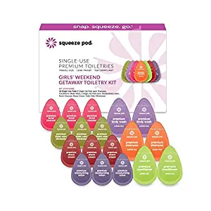 Squeeze Pod"Girls Weekend" Travel Kit Gift Set for Women - 18 Assorted Single Use Pods - TSA Approved Travel Size Toiletries made with Natural Ingredients (KWG7)