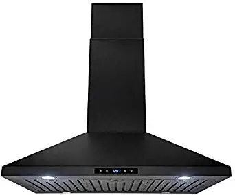 AKDY Island Mount Black Painted Finish Stainless Steel Touch Panel Kitchen Range Hood Cooking Fan (36 in)