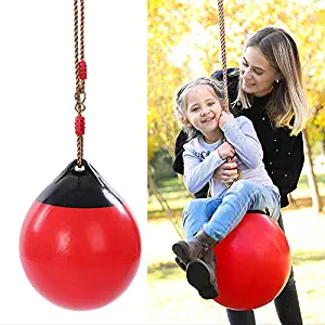 Enweonga Single Inflatable Swing for Kids, Portable Removable Children Garden Swing Seat, Red Spherical Tree Swing, Garden Toys