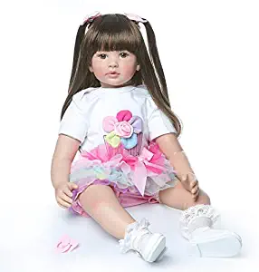 Angelbaby Reborn Toddler Silicone Baby Girl Dolls 24 inch Lifelike Long Wig Hair Princess with Clothes and Shoes for Boy and Girl Kids Birthday Xmas Gifts