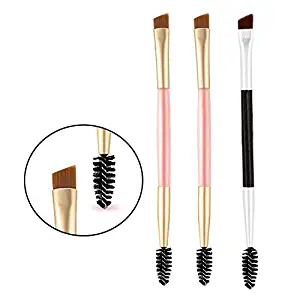 Eyebrow Brush - Set of 3 Spoolie and Angled Eye Brow Brush Apply for Brow Powders Waxes Gels and Blends (2 Pink+ 1 Black)