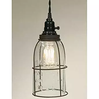 Colonial Tin Works Rustic Half Gallon Caged Mason Jar Open Bottom Industrial Pendant Light Lamp Gr, Multicolor, 