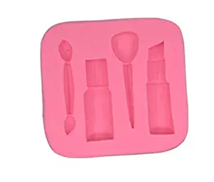 Women Makeup Cosmetic Lipstick Shape Silicone Fondant Mold Eyebrow Blush Brush Shape Fondant Chocolate Mold Silicone Cake Decoration Mold