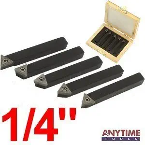 Anytime Tools 5 Piece 1/4" Mini Lathe Indexable Carbide Insert Tool Bit Set