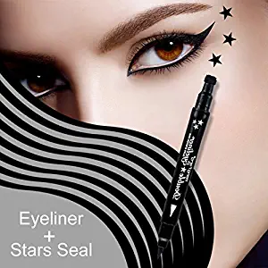 MIOBLET 1PC Super Double-headed Black Liquid Eyeliner Pencil Pen Waterproof Star Heart Moon Flower Shape Seal Stamp Tattoo Eyes Liner Makeup (Star Seal)
