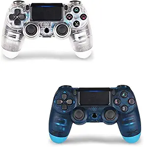 2 Pack Controller for PS4,Wireless Controller for Playstation 4 with Dual Vibration Game Joystick (Transparent Blue and Transparent White)