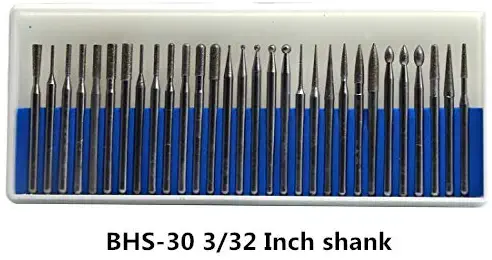 Wokesi 30Pcs,3/32"Shank Diamond Burrs Set Burs File Taper Points Grinding Head Fit Bits Set 150#Grit for Jewelry,Glass,Stone,Ceramic,Gemstones Lapidary (BHS-30 3/32 Inch shank)