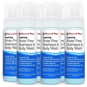 Foaming Rinse Free Shampoo & Body Wash; Case of 6 Bottles = Best Value; Hospital Tested, Gentle No-Rinse Shampoo Formula Leaves Hair Fresh & Clean