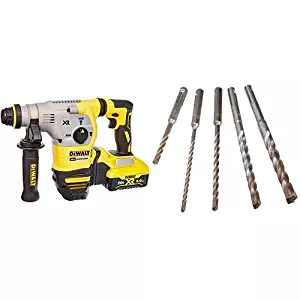 DEWALT DCH293R2 20V Max XR Brushless 1-1/8" L-Shape SDS Plus Rotary Hammer Kit with DEWALT DW5470 5-Piece Rock Carbide SDS Plus Hammer Bit Set