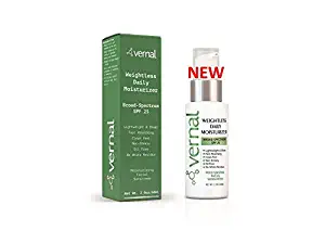 Vernal Weightless Facial Sunscreen SPF 25 Daily Moisturizer. Lightweight, Non-Greasy, No White Residue. Broad Spectrum Protection For All Skin Types. Dermatologist Recommended. Natural Face Sunscreen.