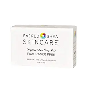 Sacred Shea Skincare Organic Fragrance-Free Shea Beauty Bar, Sensitive Skin Beauty Bar, Acne Treatment, Eczema Soap, Unscented (Fragrance Free), 4 oz
