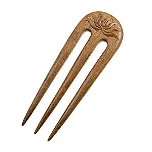 FINGER LOVE Handmade Carved Ebony (Green Sandalwood) Hair Stick: Lotus (Green Sandalwood)