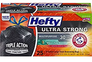 Hefty E85531 Ultra Strong Large Trash Bags (Multipurpose, White Pine, Drawstring, 30 Gallon, 25 Count)