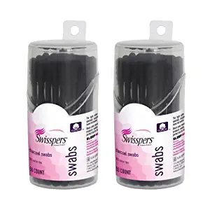 Swisspers Premium Products - Charcoal Swabs With Dark Black Color 100% Cotton Tips, 50 Count - 2 Pack. For Makeup Beauty Touchups, Cosmetics Removal Or Applicators For Makeup Application. (Include