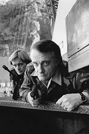 Robert Vaughn and David McCallum in The Man from U.N.C.L.E. in camo jackets and guns Return of 1983 movie 24x36 Poster