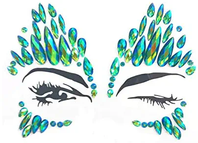 Halloween face Jewels Festival face gems Rhinestone face Sticker Pasties self Adhesive Tattoo Sticker Fashion Jewelry Temporary Tattoo Stickers for Halloween Party (Green AB/SV-01)