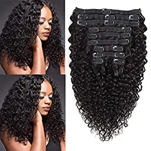 Rolisy Jerry Curly Clip in Human Hair Extensions,Real Thick Soft 8A Grade Human Hair for Women,Jerry Curly Hair Clip ins,Natural Black Color,10 Pcs,120 Gram,20 Inch