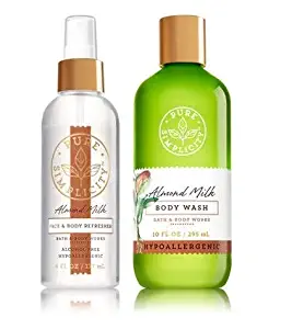 Bath & Body Works Pure Simplicity Almond Milk HYPOALLERGENIC BODY CARE SET - Face & Body Refresher and Body Wash - Full Size