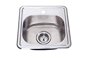 ZUHNE Drop-In Top Mount or Over Mount One Deck Hole Single and Double Bowl Stainless Steel Kitchen Sink (15x15 Single)