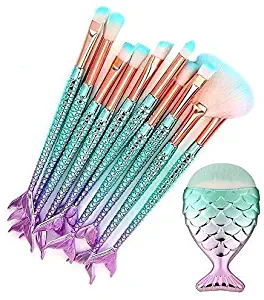 Funfunman Makeup Brushes 11PCS Make Up Foundation Eyebrow Eyeliner Blush Cosmetic Concealer Brushes(Mermaid Colorful)