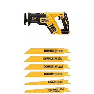 DEWALT DCS367B 20V Max XR Brushless Compact Reciprocating Saw, (Tool Only) and DW4856 Metal/Woodcutting Reciprocating Saw Blade Set, 6-Piece