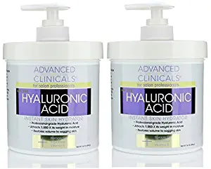 Advanced Clinicals Anti-aging Hyaluronic Acid Cream for face, body, hands. Instant hydration for skin, spa size. (Two - 16oz)