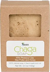 Sayan Siberian Chaga Mushroom Soap with Rhassoul Clay, Bee Pollen and Honey - All Natural and Hand Made (3.5 Oz)