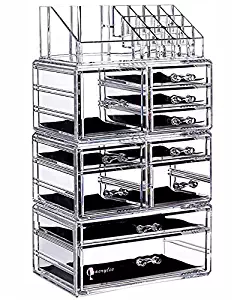 Cq acrylic Large 8 Tier Clear Acrylic Cosmetic Makeup Storage Cube Organizer with 10 Drawers. It Consists of 4 Separate Organizers, Each of Which Can be Used Individually -9.5"x6.5"x14.5"