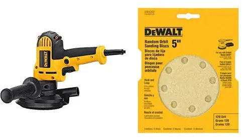 DEWALT DWE6401DS 5-Inch VS Disc Sander with Dust Shroud with DEWALT DW4301 5-Inch 8 Hole 80 Grit Hook and Loop Random Orbit Sandpaper (5-Pack)