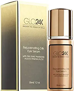 GLO24K Eye Serum with 24k Gold, Hyaluronic Acid, and Vitamins A,C,E. Potent Formula for the delicate skin around the eyes.