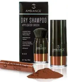 Ambiance Dry Shampoo–3-in-1 Cleans, Covers & Conceals. Absorbs Oil to Refresh Hair, Boosting Body & Shine. Covers Roots & Gray Between Colorings. (Combo- Brush + Refill, Red)