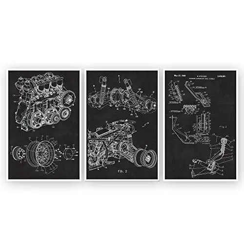 Automotive, Gears and Pedal, Engine, Suspension, Patent Wall Art Patent Poster Set of 3 - - Blueprints - Patent Prints - Poster Art