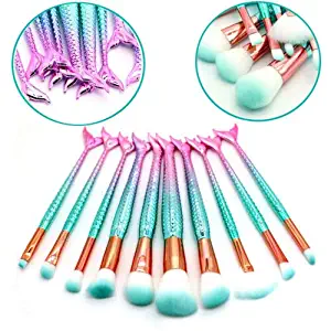 Vander Makeup Brushes Set 10pcs Mermaid Makeup Brush Cosmetic Brushes Eyeshadow Eyeliner Blush Brushes