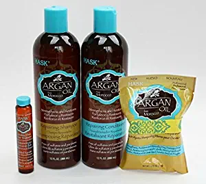 Hask Argan Oil Haircare Set (Repairing Shampoo 12oz & Conditioner 12oz, Repairing Deep Treatment 1.75oz & Repairing Healing Shine Treatment 5/8oz)