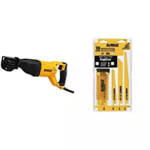 DEWALT DWE305 12 Amp Corded Reciprocating Saw with DW4898 Bi-Metal Reciprocating Saw Blade Set with Case, 10-Piece