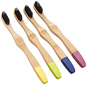 MEDIUM BRISTLES BAMBOO TOOTHBRUSH 100% VEGAN- Biodegradable Recycable Toothbrush with Charcoal Infused (4 pack)