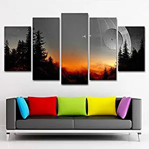 Modular Canvas Pictures Wall Art Framed 5 Pieces Star Wars Tree Death Star Painting Living Room Prints Movie Poster Home Decor (12x16in*2 12x24in*2 12x32in*1(Frame))