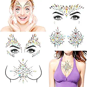 SHINEYES Self-adhesive Mermaid Face Gems Stickers, Rave Festival Face Jewels Crystal Rhinestone Temporary Tattoo Stickers DIY Crafts Gem for Body, Makeup, Festival, Carnival (4P 01)