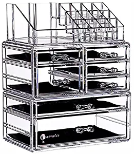 Makeup Organizer Countertop Acrylic,3 Piece Stackable Design Make Up Cosmetics Storage Stand with 7 Drawers, For Cosmetics, Skincare, Vanity, Bathroom,Clear By Cq acrylic