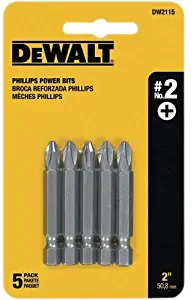 DEWALT Screwdriver Set, #2 Phillips, 2-Inch Power Bit, 5-Pack (DW2115)