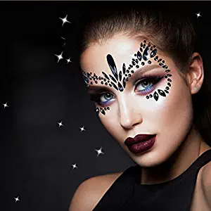 Leoars Rhinestone Face Gems Jewels, Festival Face Jewels Tattoo Stickers, Rave Crystals Face Gems Stick on, Body Gem Stones Bindi Temporary Face Tattoos for Festival Rave,Black