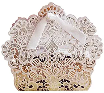 PONATIA 50 PCS Laser Cut with Ribbon Wedding Party Favor, Wedding Gift Bags Chocolate Candy and Gift Boxes (White)