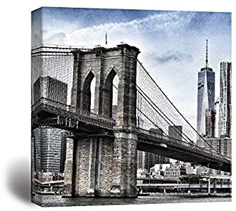 wall26 - Square Canvas Wall Art - Retro Style Brooklyn Bridge in New York - Giclee Print Gallery Wrap Modern Home Art Ready to Hang - 16x16 inches