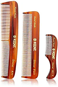 Kent Handmade Combs for Men Set of 3 - 81T, FOT and R7T - For Hair, Beard, and Mustache Care Kit, Best For Men, Pocket and Travel